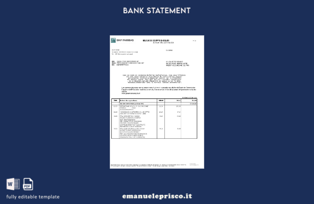 modello di estratto conto Excel e PDF in stile verificato Francia BNP Paribas